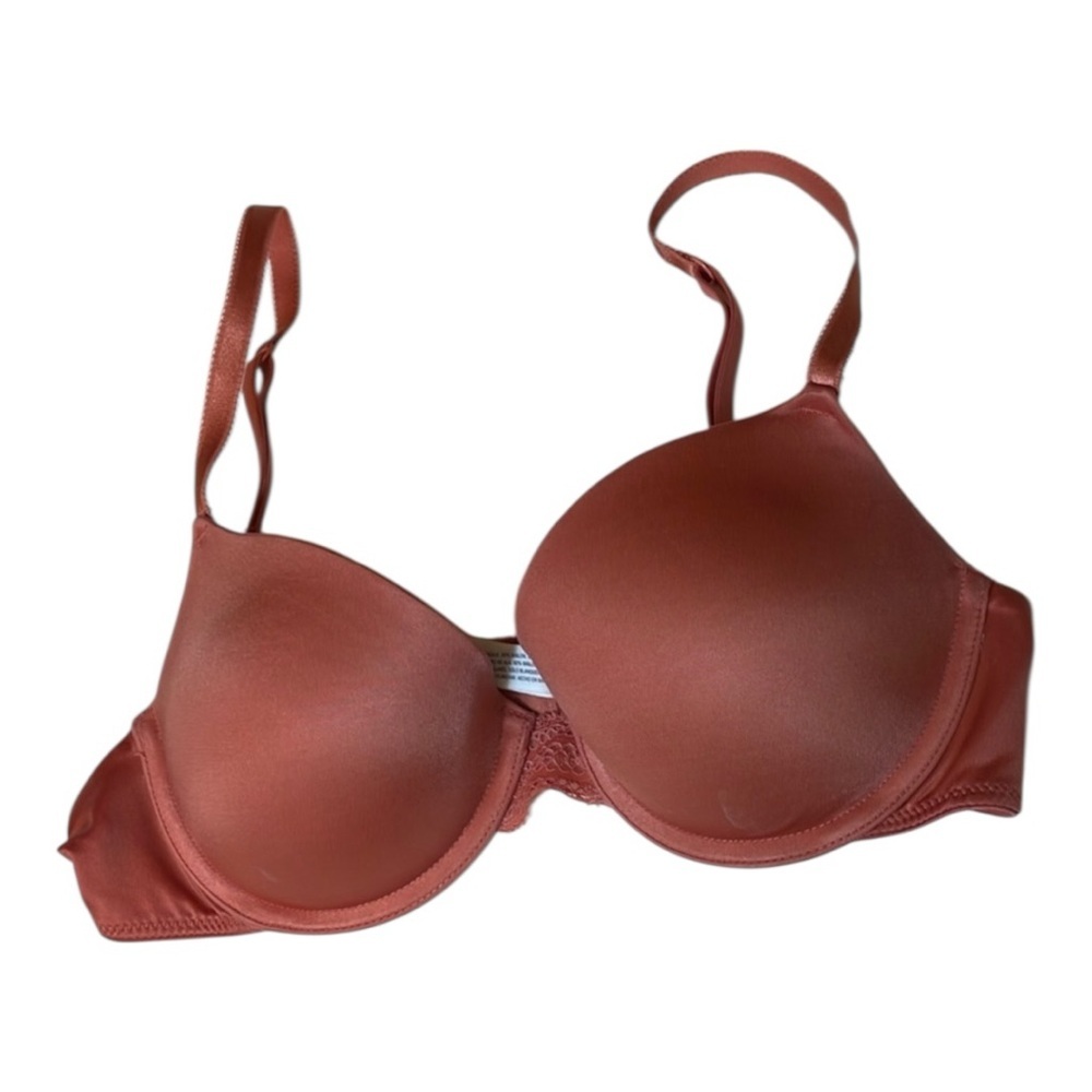 Auden 34B Satin Underwire Padded Bra - Coral